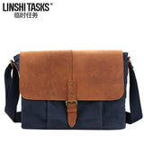 Casual Men's messenger bag The first layer of cowhide and wear-resistant canvas 14 inch Laptop Men Briefcase Padded Shoulder Bag