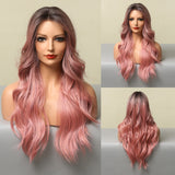 Ombre Brown Blonde Long Wavy Lace Synthetic Wigs For Women Natural Middle Part Cosplay Daily Lace Front Wigs Lolita Hair