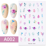 3D Nail Stickers Decals Ink Watermark Spring Summer Black Lines Flower Leaf Tree For Manicures Nail Art Decoration