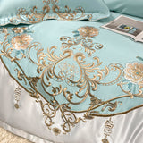 Xpoko Europe Golden Embroidery Duvet Cover Set Luxury Green White Patchwork Satin Cotton Bedding Bedspread Bed Sheet Pillowcases