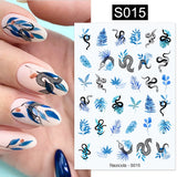 3D Nail Stickers Decals Ink Watermark Spring Summer Black Lines Flower Leaf Tree For Manicures Nail Art Decoration