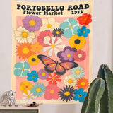 70s Flower Market Tapestry Wall Decor Retro Art Groovy Floral Bright Bold Hippie Flowers On Trend Butterfly Dorm Room Hangings