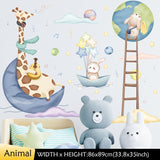 Cartoon Animal Wall Stickers наклейки for Children's Room Decoration Background Giraffe Elephant Self-adhesive Decals Home Decor