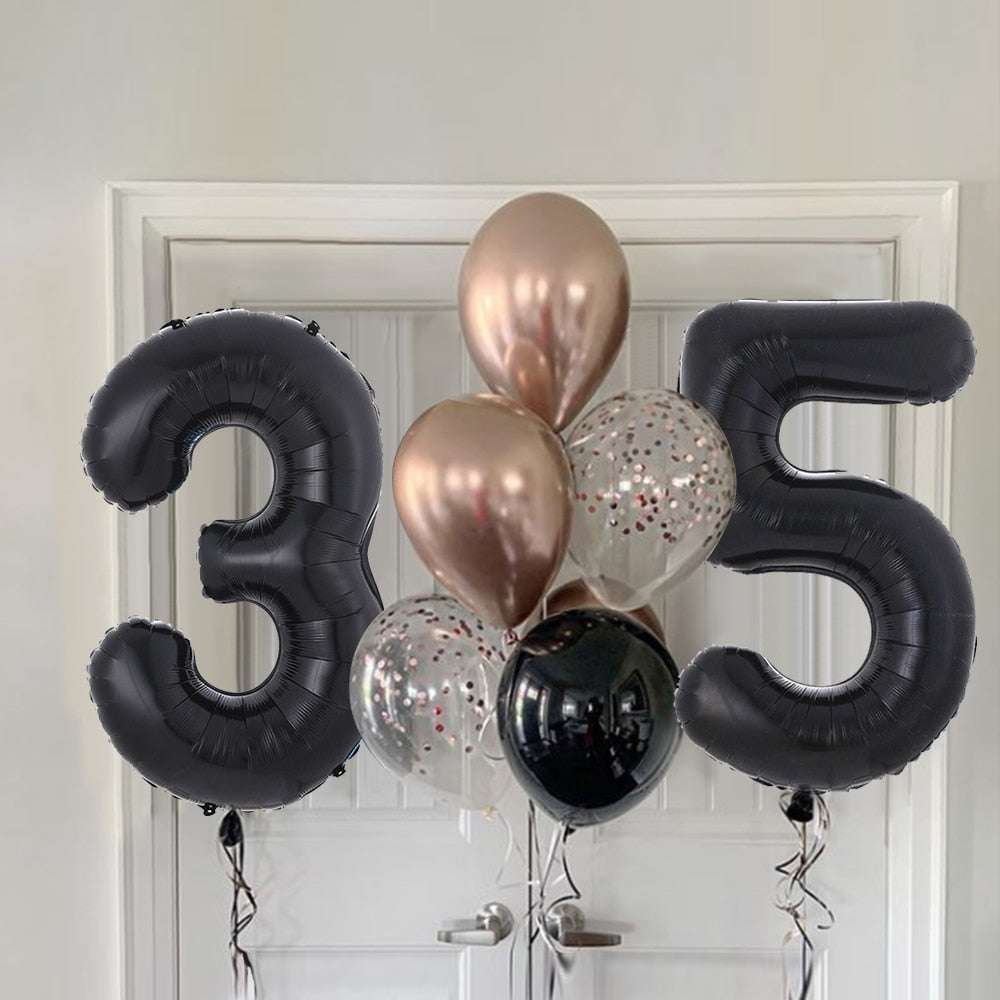 8pcs/lot 30th 40th 50th 60th Birthday Party 32 inch Jumbo Black Number Balloons 12inch Rose Gold Baloon Birthday Party Supplies