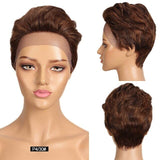 Short Colored Pixie Cut Lace Front Human Hair Wig For Women Pre Plucked Slicked Back Ombre Burg Brazilian Remy 613 Wigs