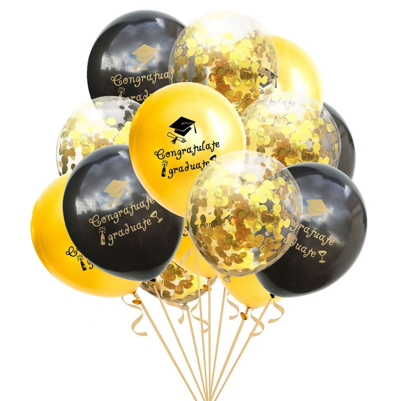 1-15pcs Graduation Balloons Gold Silver Black Latex Balloon Confetti Ballons 2022 Congratulation Grad Party Decoration Supplies