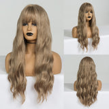 Long Water Wave Blue High Temperature Wigs for Black White Women Afro Cosplay Party Daily Synthetic Hair Wigs with Bangs