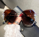 2022 Fashion Brand Design Vintage Rimless Rhinestone Sunglasses Women Men Retro Cutting Lens Gradient Sun Glasses Female UV400