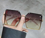 Blue Light Blocking Glasses Oversized Sunglasses Women Vintage Alloy Chain Rivet Square Eyeglasses Frame Men's Glasses