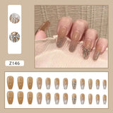 24pcs Gradient Cherry False Nails Tips Coffin Press On Nail with Butterfly Print Design Girl DIY Nail Patch Removable Fake Nails