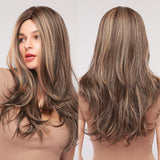 Long Water Wave Synthetic Wig For Women Ombre Brown Blonde Wig Natural Middle Part Cosplay Party Hair Heat Resistant Fiber