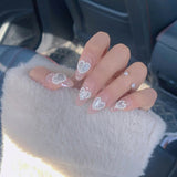 24pcs Love Rhinestones Wear Long Paragraph Fashion Manicure Patch False Nails Save Time Wearable Nail Patch With Glue Fake Nail