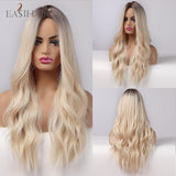 Xpoko EASIHAIR Long Light Blonde Ombre Natural Wave Style Wigs Heat Resistant Synthetic Wigs Middle Part Hair Cosplay Wigs For Women