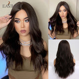 Xpoko EASIHAIR Long Dark Brown Wave Synthetic Wigs For Women Middle Part Heat Resistant Wigs Female Faker Hair Daily Cosplay Party