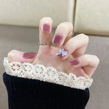 24pcs Floral Wear Short Paragraph Fashion Manicure Patch Glue Type False Nails Wearable Artificial Ballerina Coffin Fake Nails