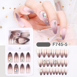 24Pcs/Box Detachable Gradient Transparent False Nails Pink Butterfly Rhinestone Stiletto Sharp Fake Nails Full Cover Manicure