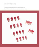 24pcs Gradient Cherry False Nails Tips Coffin Press On Nail with Butterfly Print Design Girl DIY Nail Patch Removable Fake Nails