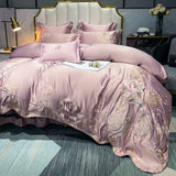 Solid Color Floral Embroidery Bedding Bed Skirt Set Blue Cotton Satin Duvet Cover Bed Sheet Bedspread Pillowcases Home Textile