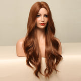 Xpoko Long Red Copper Wavy Synthetic Wig Middle Parted Ginger Wigs For Black Women Afro Cosplay Party Hair Wig Heat Resistant