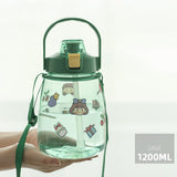 back to school Large Capacity Water Bottle Plastic Kawaii Cup Cute Portable Summer Sports Outdoor Girl Child Tumbler With Straw Strap BPA Free