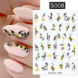 3D Nail Stickers Decals Ink Watermark Spring Summer Black Lines Flower Leaf Tree For Manicures Nail Art Decoration