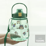 back to school Large Capacity Water Bottle Plastic Kawaii Cup Cute Portable Summer Sports Outdoor Girl Child Tumbler With Straw Strap BPA Free