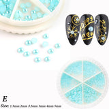 6 Grid/Wheel White Flower Pearl Nail Art Rhinestone Gems Decorations Mixed Mini Caviar Beads Jewelry Manicure Accessory GL1927