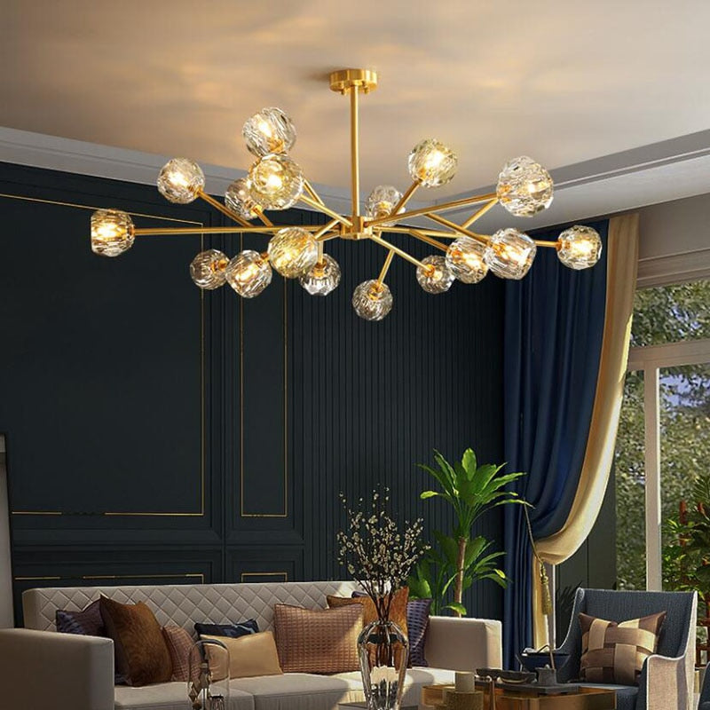 Modern All Copper LED Chandelier Lighting For Living Room Bedroom Gold Frame Crystal Chandelier Lighting Indoor Fixture Light