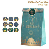 6pcs Eid Mubarak Candy Box Favor Ramadan Gift Bag with Stickers Islamic Muslim Festival Happy al-Fitr Eid Event Party Supplies