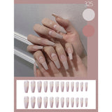 Xpoko 24Pcs Fake Nails Long Frosted V-Shaped French Wearable False Nails Detachable Full Cover With Designs Coffin Ballerina Nail