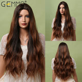 Long Brown Red Wig For Women Natural Wavy Synthetic Ombre Wigs Middle Part Daily Party Cosplay Heat Resistant Fiber Hair