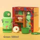 back to school Stainless Steel Kids Thermos Cup With Straw Double Lid Cute Child Vacuum Flask Outdoor Portable Tumbler Kawaii Water Bottle