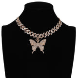 Xpoko Big Butterfly Necklace For Women Cuban Link Chain Rhinestone Choker Statement Necklace Luxury Y2k Jewelry