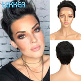 Short Colored Pixie Cut Lace Front Human Hair Wig For Women Pre Plucked Slicked Back Ombre Burg Brazilian Remy 613 Wigs