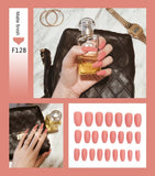 Clear Brown Faux Ongles Couleur Short Stiletto Almond Shape Fake Nails Set With Glue Sticker Glossy Impress Press On Nails False