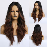 Natural Middle Part Synthetic Wigs for Black Women Long Wavy Hair Cosplay Black Brown Golden Highlight Wig Heat Resistant