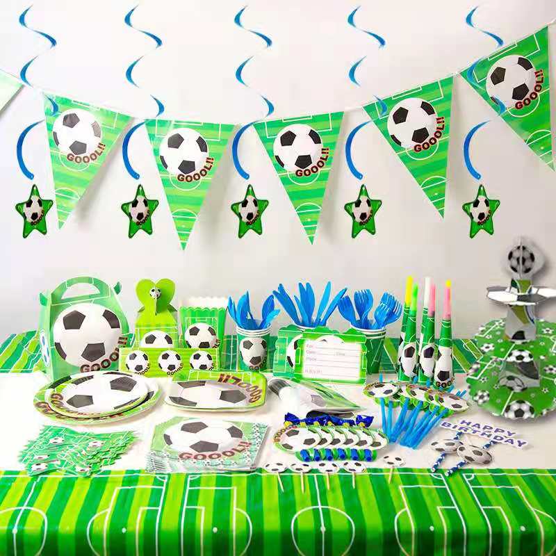 Xpoko Football Theme Party Tableware Plates Napkins Birthday Children's Favorite Cartoon Cup Gift Bag Baby Shower Party Supplies Decor