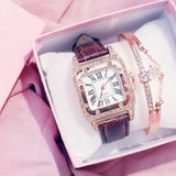 Xpoko Women Diamond Watch Starry Luxury Bracelet Set Watches Ladies Casual Leather Band Quartz Wristwatch Female Clock Zegarek Damski