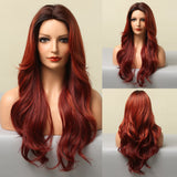 Synthetic Wigs For Women Afro Ombre Brown Gray Ash Light   Blonde Long Wavy Middle Part Wigs Heat Resistant Cosplay Hair