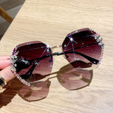 2022 Fashion Brand Design Vintage Rimless Rhinestone Sunglasses Women Men Retro Cutting Lens Gradient Sun Glasses Female UV400