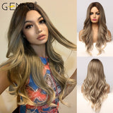 Cosplay Synthetic Wig Middle Part Long Wavy Ombre Brown Ash Blonde Wigs For Black Women Afro  Daily High Tempeqrature Hair