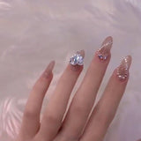 24pcs Love Rhinestones Wear Long Paragraph Fashion Manicure Patch False Nails Save Time Wearable Nail Patch With Glue Fake Nail