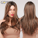 Long Wavy Natural Middle Part Synthetic Wig Women Fake Hair Heat Resistant Black Brown Blonde Red Highlight Cosplay Wigs