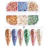 6Grids Black Nail Flakes Sequins Butterfly Hexagon Silk Line Winter Design Nail Art Decoration Paillette Manicure Tips GL1909-28