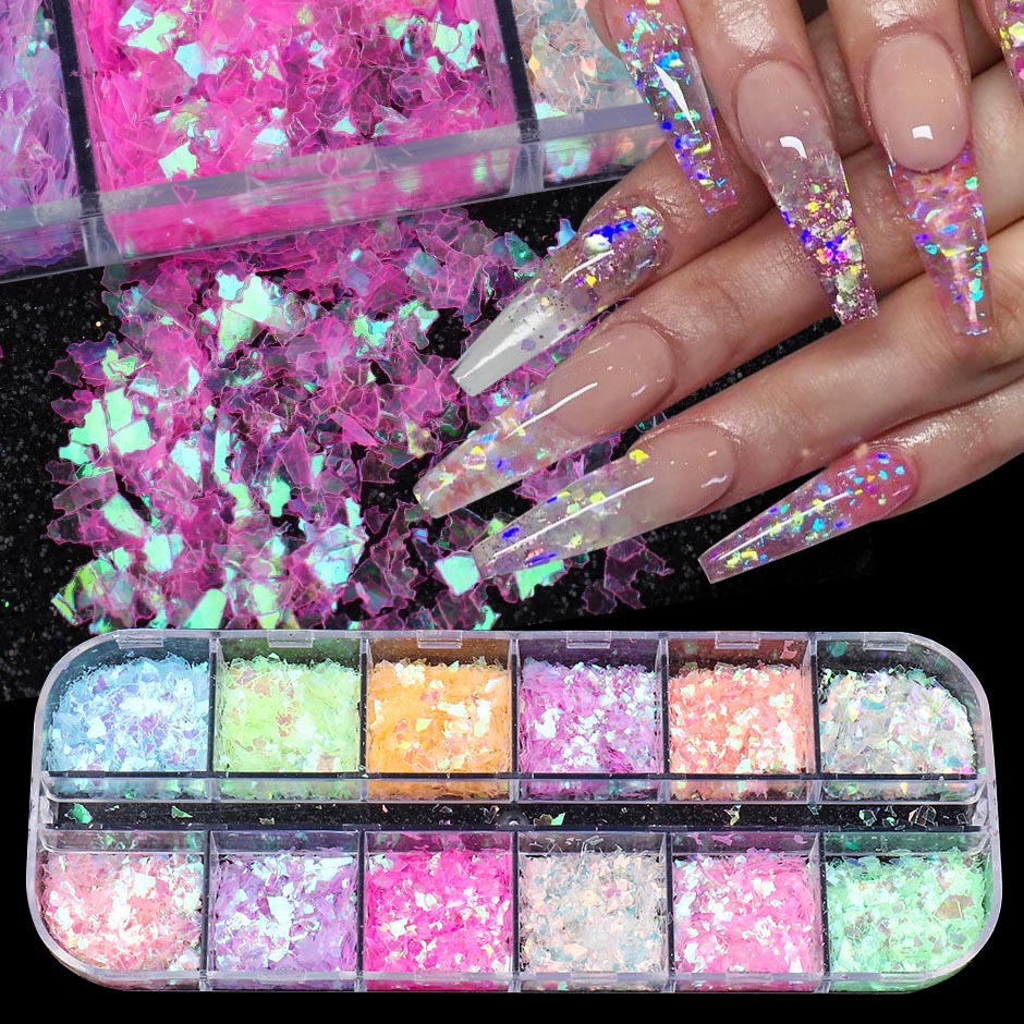 12grid Colorful Sequins For Nails Square Holographic Glitter Powder Checkerboard Plaid Nail Design Spangles Manicure Flake GLLFX