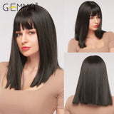 Dark Brown BoBo Synthetic Wig with Bangs Shoulder Length Straight Wig for Women Cosplay Daily Hair Wig Heat Resistant Fibr