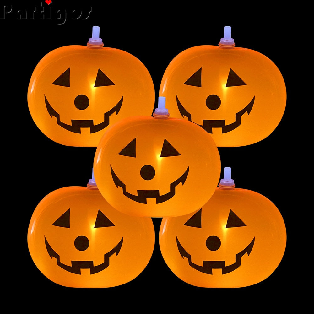 5pcs Pumpkin LED Light Up Balloons LED Balloons Flashing Light Neon Party Supplies for Halloween Birthday Festival Decorations