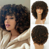 Xpoko Wig Black Weird Curly Hair Wig Mixed Black And Red Wig Bangs Short Wig Suitable For Black Women