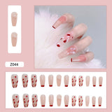 24Pcs Heart Gradient Designs False Nails French Long Ballet Line Bow Coffin Fake Nail Artificial Full Cover Nail Art Tips Z143