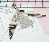 Back to School Leather Tassel Satin Silk Scarves Keychain Bowknot Scarf Pendant Car Purse Bag Keyring Holder Handbag Key Ring Chains Girls